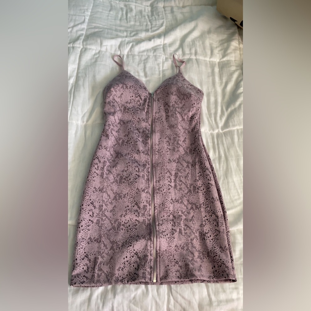Haute Monde cat print pink zip up dress.